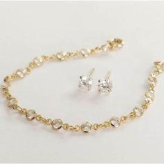 Imagem de Conjunto Infantil Pulseira Pedrinhas Ponto De Luz + Brinco Banhado