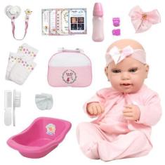Imagem de Boneca Reborn Recém Nascida Com Banheira Infantil 21 Itens - Cegonha R