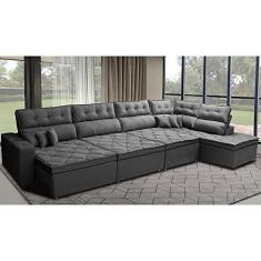 Imagem de Sofá de Canto 4,80x2,36m Retrátil e Reclinável com Molas Cama Inbox Platinum Direito Suede Cinza