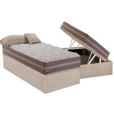 Imagem de Cama Box Baú Solteiro: Colchão Molas Herval Maxspring Casablanca + Base CRC Suede Clean(88x188)