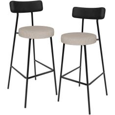 Imagem de Kit 02 Banquetas Alta Bar Cozinha Sala De Jantar Milão L02 Couríssimo Preto Linho Bege - Lyam Decor