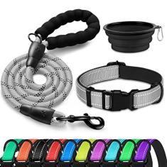 Imagem de DOYOO Coleira e coleira para cães - Neoprene macio acolchoado, refletivo e ajustável - Coleiras de nylon com fivela de liberação rápida para cães pequenos, médios e grandes com tigela dobrável para