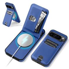 Imagem de SkyEagle Compatível com Magsafe para Google Pixel 9 Pro XL, capa carteira com suporte para cartão, com bloqueio de RFID, compartimentos para cartão de crédito, couro PU, homens e mulheres, para Pixel
