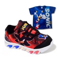 Imagem de Kit Tênis De Led Infantil Menino Masculino Sonic Shadow+ Camisa-Masculino