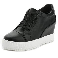 Imagem de Tênis feminino com salto oculto plataforma alta no tornozelo sapatos de caminhada modernos para noivas e casamentos, Preto-7,6 cm Altura do salto, 34