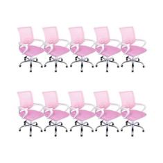 Imagem de Kit 10 Cadeiras de Escritório Begonia Mesh Ergonômico (Rosa)