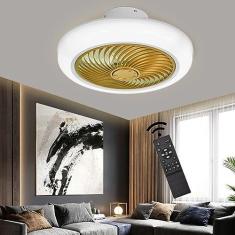 Imagem de Ventilador de teto LED moderno com luzes 50W branco multivelocidade regulável Luzes de ventilador de teto com controle remoto Ventiladores de teto de 3 cores com luz LED para sala de estar Q