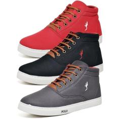 Imagem de Kit 3 Tênis Casual Masculino Cano Alto Confortável Macio-Masculino