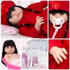Imagem de Boneca Bebe Reborn Realista Morena Enxoval Bolsa Acessórios