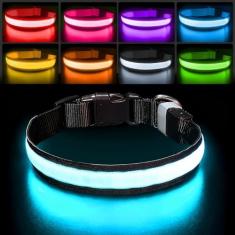 Imagem de Coleira de LED para cães – 100% à prova d'água com gola de segurança para animais de estimação – coleira de luz piscante recarregável com fibra, coleiras básicas para cães