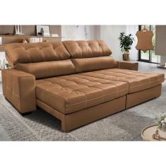 Imagem de Sofá de Couro Legítimo Retrátil e Reclinável 2,35m Molas Ensacadas Cama inBox Majesty Mel