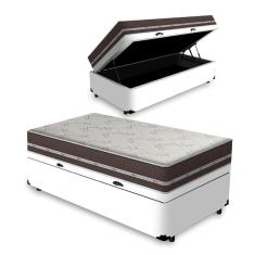 Imagem de Cama Box com Baú Solteiro Branca + Colchão De Molas - Anjos - Classic Superlastic 78x188x62cm