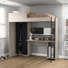Imagem de Cama Multifuncional Konza com Armário e Mesa Gamer - Cinza/Preto - Pol