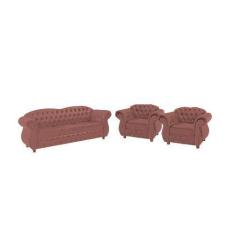 Imagem de Conjunto Sofá 3 Lugares + 2 Poltronas Chesterfield Merlo- Suede Rosa/