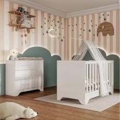 Imagem de Quarto de Bebê Cômoda 1 Porta e Berço Minicama 100% Mdf Liam Espresso Móveis Branco Brilho