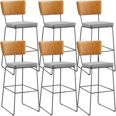 Imagem de Kit 06 Banquetas Altas Whisky Linho Cinza