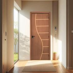 Imagem de KIt Porta de Madeira Decorada 215x84cm Batente 12cm Cantareira Ipê