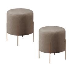 Imagem de Conjunto - 2 Puff Banqueta Odim Bronze Luxo Castellar Móbile Linho Cappuccino