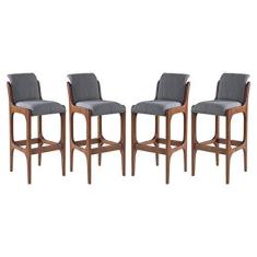 Imagem de Kit 4 Banquetas Alta Irlanda 45 x 101 Cm Madeira Maciça Imbuia Linho Cinza L55 - RMI