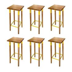 Imagem de Kit 6 Banquetas Bistro Industrial Colors Ferro E Madeira Maciça - Amarela Amarelo