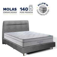 Imagem de Cama + Cabeceira Genebra Bouclé com Colchão de Molas Ensacadas D33 Pillow In Ortobom Freedom Casal 138cm