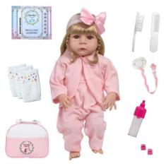 Imagem de Boneca Reborn Toda De Vinil Siliconado Kit 20 Acessórios - Cegonha Reb