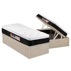 Imagem de Cama Box Baú Solteiro: Colchão Espuma Castor D45 Black e White Air Euro Pillow + Base CRC Suede Clean(88x188)