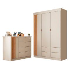 Imagem de Guarda Roupa E Cômoda Infantil 1 Porta Ripada Ayla Off White - Phoenix