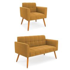 Imagem de Namoradeira e Poltrona Pé Palito Castanho Elisa Bouclê D03 - D`Rossi