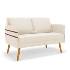 Imagem de Namoradeira 02 Lugares Mari Veludo Bege Pés Palito Castanho - D'rossi