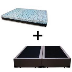 Imagem de Cama Box King 193 - Tecido Sintético Marrom com Colchão Berlim Bello Box - D23 Azul 57x193x203cm