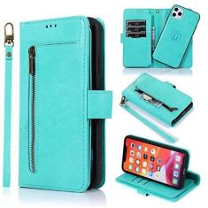 Imagem de Capa de couro de luxo para iPhone 14 13 12 11 Pro XS Max XR X SE 2022 8 7 6 6S Plus Carteira com zíper Capa removível, verde, para iPhone 7Plus 8Plus