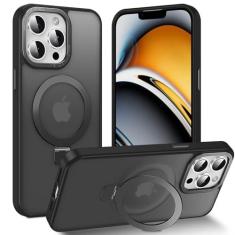 Imagem de Lufanbis Capa magnética para iPhone 13 Pro Max com suporte de anel, [proteção contra quedas de 3 pés] [toque aveludado] Capa de telefone fina translúcida fosca traseira à prova de choque para iPhone