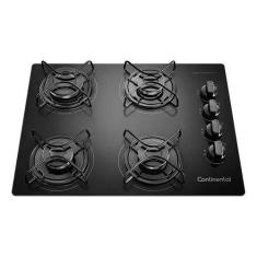 Imagem de Cooktop Fogão A Gás 55x42cm 4 Bocas Vidro Bivolt Continental, Preto, 1