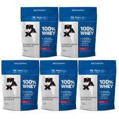 Imagem de Kit 5 unidades 100% Whey Refil 900g Morango - Max Titanium