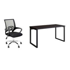 Imagem de conjunto de mesa miguel 150 cm com cadeira de escritório secretária giratória javix preta