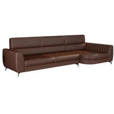 Imagem de Sófa Living Com Chaise Aurora 3 Lug Pés Em Aço Material Sintético Marr