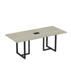 Imagem de Mesa de Reunião Retangular com Power Box 200x90cm MR2000P25TUB Nogueira Casablanca/Preto
