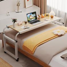 Imagem de Mesa sobreposta com rodas, mesa sobreposta para laptop, mesa móvel ajustável em altura e comprimento, mesa para computador, mesa sobrecama móvel queen size, mesa de jantar espaçosa, cor de m