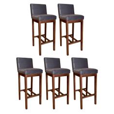 Imagem de Kit 5 Banquetas Alta Lisboa com Encosto Estofado 100 Cm Suede Cinza CCS