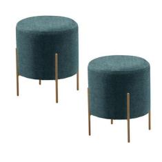 Imagem de Conjunto - 2 Puff Banqueta Odim Bronze Luxo Castellar Móbile, Linho Az