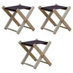 Imagem de Kit 3 Banquinho De Madeira Banqueta Pescador-marrom