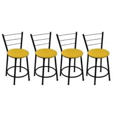 Imagem de Kit 4 Banquetas Baixa Preta com Assento Amarelo Fortmix