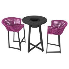 Imagem de Conjunto Bistrô Champanheira Tampo Ripado E 2 Banquetas Reis Corda Náutica Rosa - Cor: Rosa