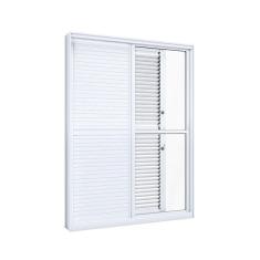 Imagem de Porta de Alumínio Balcão de Correr Lateral Flex 2 Folhas Móveis 1 Fixa Lucasa Eccellente  214,5cmx150cmx13cm Branco