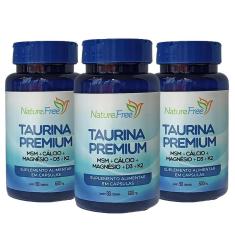 Imagem de Kit 3 Taurina Premium (Msm + Cálcio + Magnésio + D3 + K2) 90 Cápsulas 600Mg