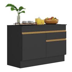 Imagem de Balcão Cozinha 120cm com Rodapé 2 Portas 1 Gaveta Veneza Multimóveis V2117 Preto/dourado