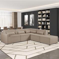 Imagem de Sofá de Canto 4 Lugares com Puff 284cm Linho Lutz Yescasa Creme