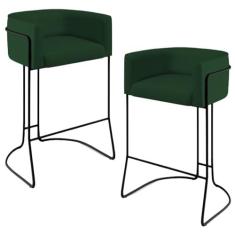 Imagem de Kit 02 Banquetas Decorativas Fixa Base de Aço Preto Betina D02 Veludo Verde Musgo C-303- Lyam Decor