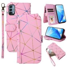 Imagem de Furiet Capa carteira para OnePlus Nord N200 5G com alça de pulso, 9+ compartimentos para cartão PU couro flip bolsa, suporte de cartão geométrico, capa de telefone para One Plus N 200 G5 1 Plus 200N